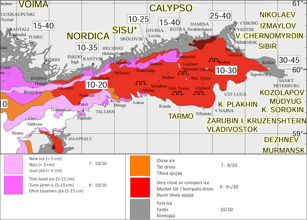 Карта ледяного покрова Балтийского моря на 20 февраля 2026 г. / Фото: АО
