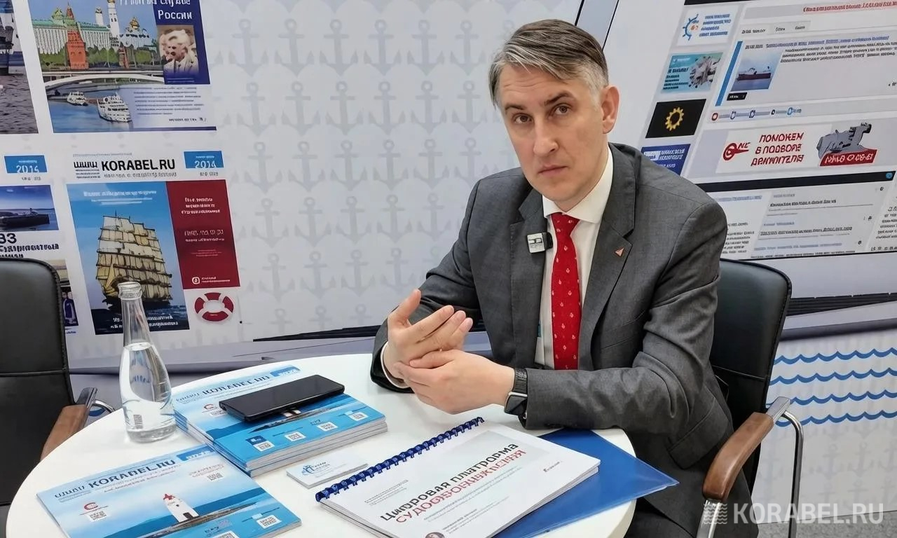 Директор департамента АО "АСКОН" Александр Петров во время интервью на стенде Корабел.ру. Морской конгресс - 2026 / Фото: Корабел.Ру