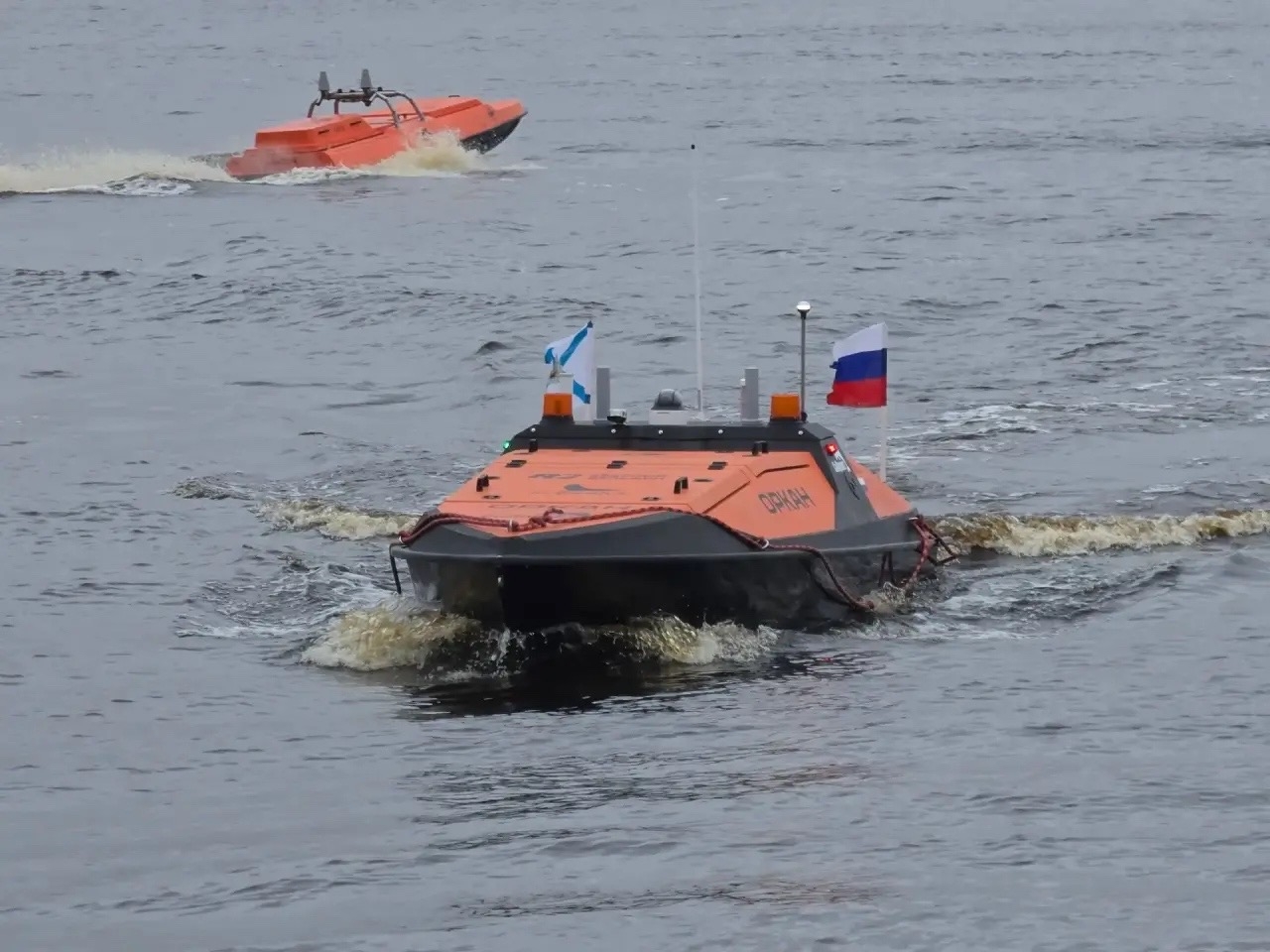 Спущен на воду безэкипажный катер «Оркан-2» / Фото: Пресс-служба губернатора Архангельской области