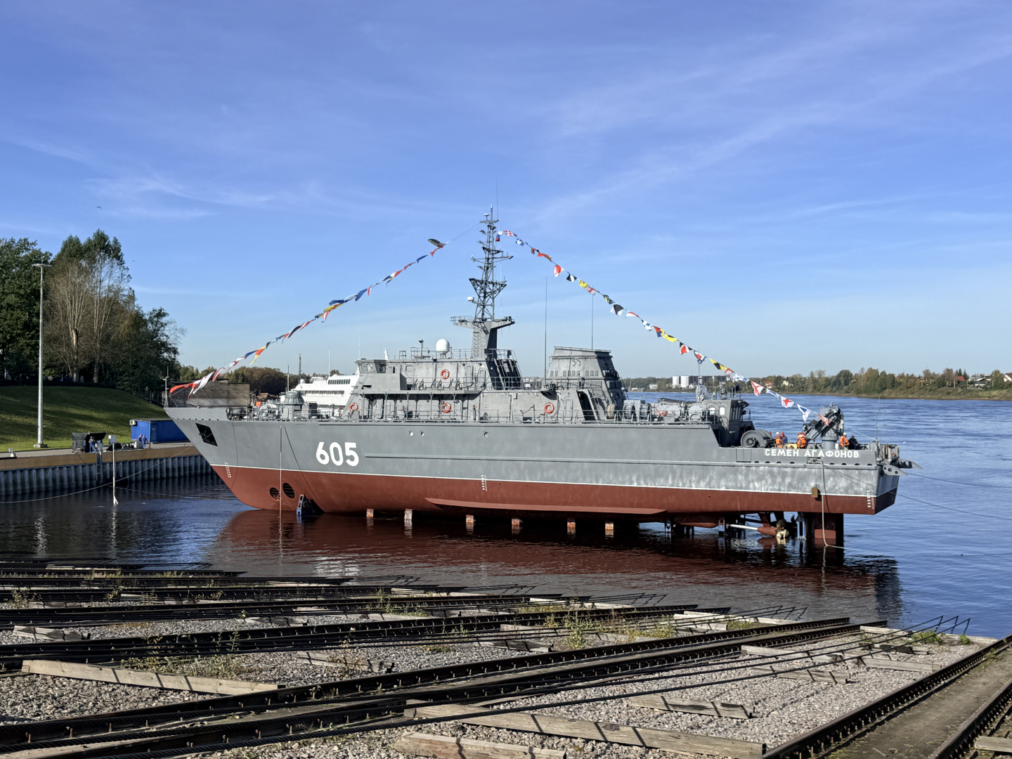 Спущен на воду морской тральщик «Семен Агафонов» проекта 12700 / Фото: пресс-служба ОСК