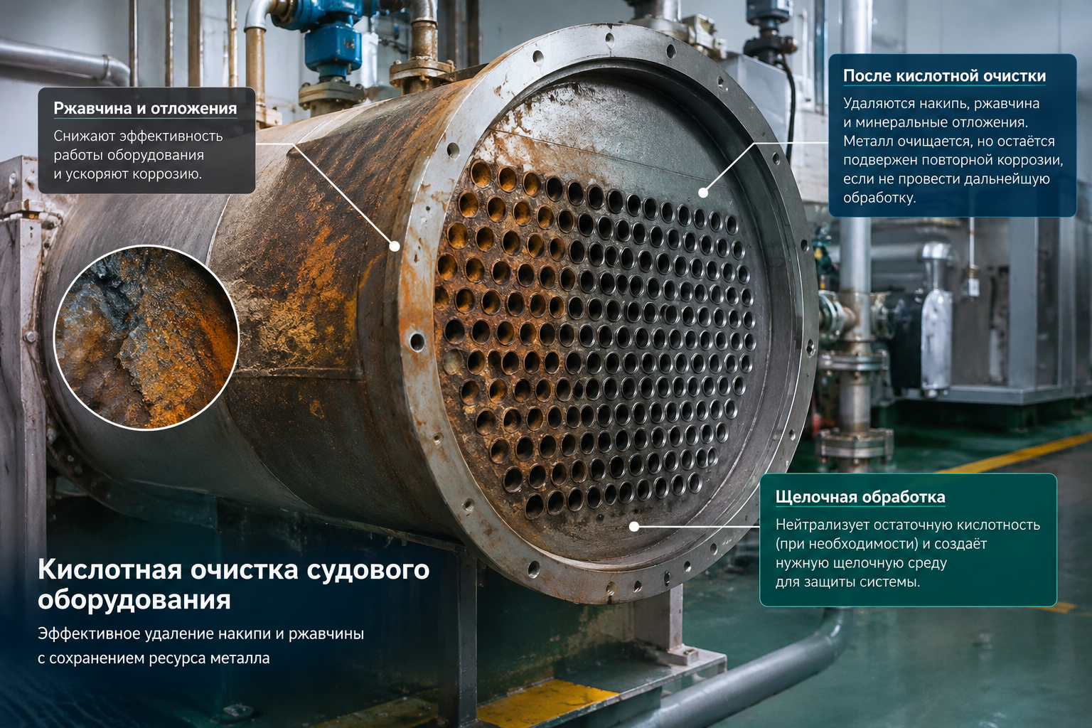 Кислотная очистка без последствий: как защитить металл от коррозии / Фото: vesschem